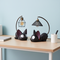 Nouvelle lampe de table en résine noire avec design de chat d'anime LED, mini lampe de nuit LED moderne pour la décoration de la chambre des enfants