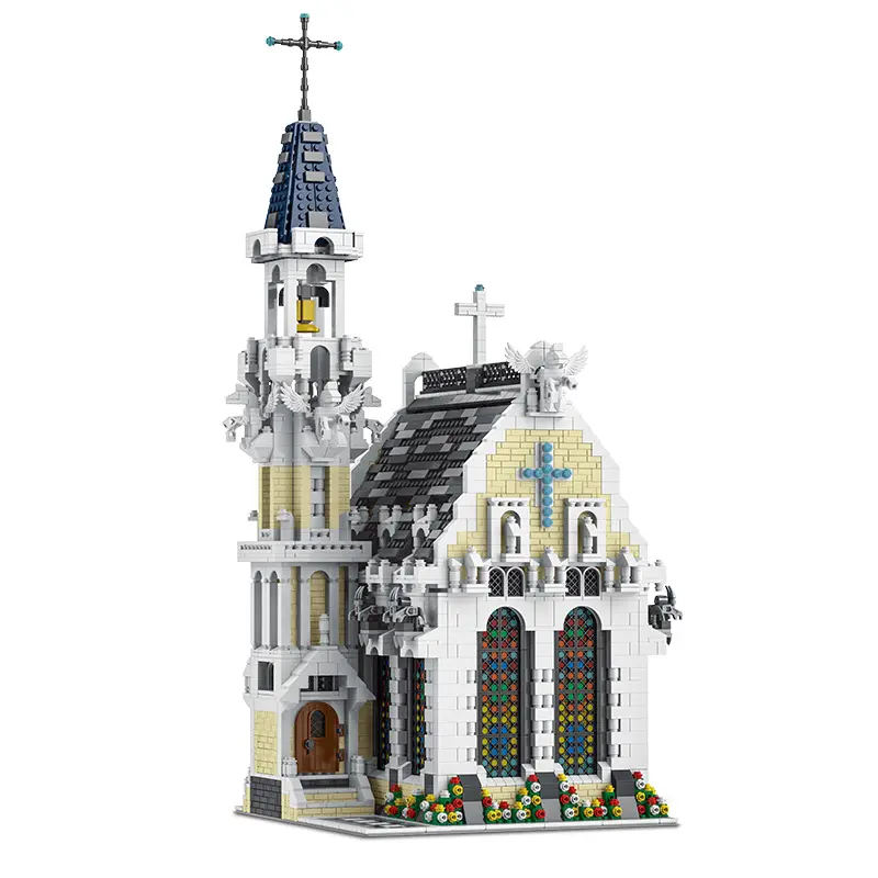 Spielzeug herstellung Straßen ansichten Mittelalter liche Stadt kirche Moc Bricks Modulares Haus Modellbau steine Spielzeug Berühmte Architektur