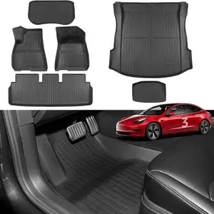 6PCS Tesla Model 3 TPE Floor Mats Custom Fit Front Rear Cargo Liners Floor Protect Interior Full Set All-Weather Floor Mats