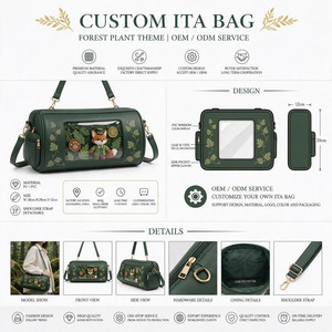 Custom Women's Ita Bag Forest Cartoon Fox PU Leather Crossbody Shoulder Bag With PVC <b>Window</b> 38x20x12cm Fashion Daily Use - Product Image 1