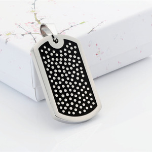 yunnique Stainless Steel <b>Dog</b> <b>Tag</b> Pendant Necklace With Black Pave Setting For Unisex Fashion Jewelry Gift - Product Image 3