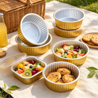 Conteneur jetable rond en aluminium doré avec couvercle en plastique PP, résistant au four, pour la cuisson, la restauration et les plats à emporter