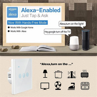 Interrupteur mural tactile WiFi EU/UK avec interrupteur intelligent 3 voies, sans fil neutre requis, compatible Tuya Smart Life, Alexa, Google