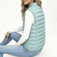 Veste matelassée écologique pour femme à col montant, fermeture éclair sur le devant, légère et durable, vente en gros OEM