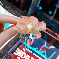 Bros bunga Peony Cloisonne wanita kelas atas Pin warna Enamel Aksesori mantel korsase nomor utama mutiara dibuat paduan Premium