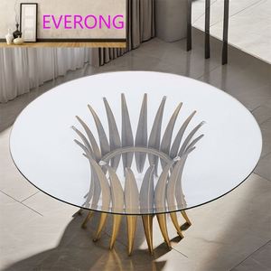 Juego de Mesa de Comedor Nórdico Clásico de Acero Inoxidable con Cubierta de Vidrio Moderna Multifuncional para Comedor, Salón, Hogar, Villa, Bar - Product Image 5