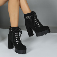 Bottines à lacets croisés, chaussures à talons hauts pour femmes, bottes plateforme imperméables avec ceinture pour femmes