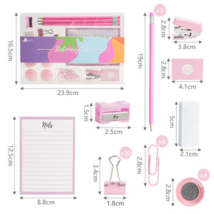 Pink Macaron Office Set Cuaderno lindo Lápices Carpeta Clips Grapadora con diseño de dibujos animados Escuela Suministros de oficina Caja de regalo - Product Image 6