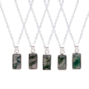 Collar con colgante de bisel delicado a la moda para mujer, plata esterlina, musgo, ágata, piedras preciosas rectangulares, cristal Natural, enlace de Chakra curativo - Product Image 4
