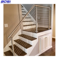 Rampe d'escalier moderne en acier inoxydable BOSI 304, montée au sol, avec câble métallique de 5 mm de diamètre, résistant à la rouille, balustrade de piscine en verre