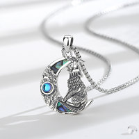 Merryshine 925 Sterling Silver Men Moonstone Celtic Viking Moon Wolf Collier Charm Jade Wolf Head Amulette Pendentif