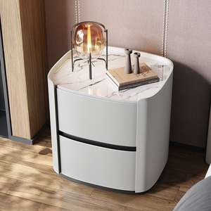 Chevet moderne multicolore avec double tiroir de rangement, lumière LED, charge sans fil, revêtement en cuir microfibre, plateau en marbre <span class=keywords><strong>noir</strong></span> - Product Image 3