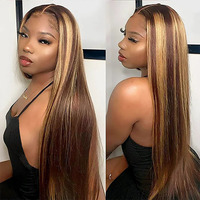 Perruque Lace Front Lisse en Cheveux Humains Brésiliens 11A, 13*4, Densité 180%, Couleur Piano, Pré-épilée