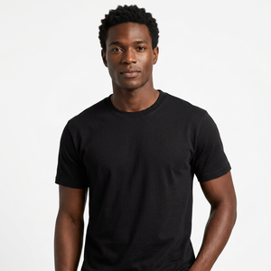 Camiseta de Algodón Negra para Hombre, Corte Regular, Manga Corta, Cuello Redondo, Color Sólido, Informal, Tejido de Punto Jersey, Tinte Liso - Product Image 1