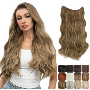 WS13 Factory Direct Sale Fish Line Hair Extensions Invisible Seamless 2 Clip Water Wave Curls Hair Extension Synthetic Wig