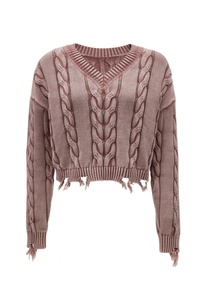 Pull en maille épaisse à manches longues, style sexy et club, pour femmes, en coton 100%, nouvelle production, teinture pigmentée tressée - Product Image 3