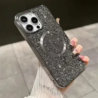 Étui magnétique brillant à paillettes pour iPhone 15 14 13 12 11 Pro Max Plus, placage, charge sans fil, coque de protection