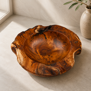 Tazón de Madera Maciza de Raíz de Teca Blora, Hecho a Mano, Ecológico, Duradero, Ligero, Diseño Wabi-Sabi, para Servir Alimentos, Decoración del Hogar, Vajilla - Product Image 3