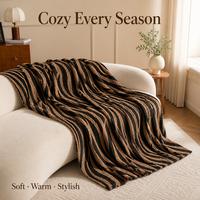Plaid à rayures zébrées marron et noir, semi-velours, lavable en machine, durable, chaud et confortable pour canapé, maison, cadeau, vente en gros