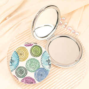 Espejo de Bolsillo de Cuero PU con Diseño de Puntos Coloridos y Logotipo Personalizado al por Mayor, Espejo Compacto Plegable con Patrón Bohemio - Product Image 1