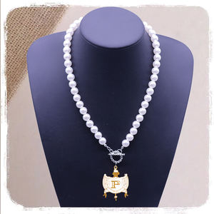 Trendy Greek Jewelry Sigma Gamma Rho Chapter Inspired Philo Crest Symbol <strong>Pendant</strong> Decorated SGRho <strong>Pearl</strong> Choker Jewelry <strong>Necklace</strong> - Product Image 4