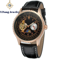 Montre mécanique automatique pour homme, tourbillon, phase de lune, cadran à aiguilles, boîtier en alliage, bracelet en cuir véritable, pour un usage professionnel et décontracté