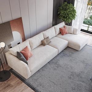 Canapé d'angle en tissu en forme de L de style crème moderne adapté au salon de l'appartement - Product Image 3