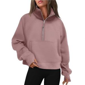 Cardigan à capuche multi-panneaux personnalisé à manches longues avec fermeture éclair, double cordon de serrage, patch, crop top, sweat-shirt à capuche pour femme - Product Image 1