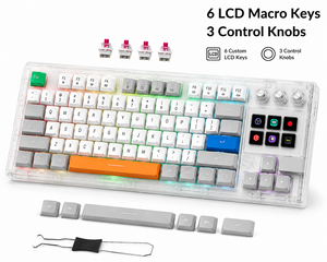 Teclado Mecánico MiraBox K1 Pro con 6 Teclas LCD Programables, 3 Perillas, Interruptores RGB Intercambiables en Caliente, Carcasa Transparente para Mac y <span class=keywords><strong>PC</strong></span> - Product Image 1