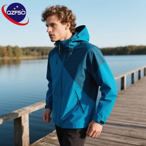 QZFSO personalizado de alta calidad al aire libre cremallera chaqueta multibolsillo cortavientos impermeable deportes poliéster chaqueta de los hombres con capucha - Product Image 1