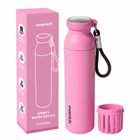 Bouteille d'eau portable moderne pour la salle de sport, 650 ml, en acier inoxydable à double paroi, style sport, avec sangle