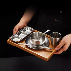 Stainless Steel Dinnerware Set Gold Plated Rectangular Tray With Bowl Chopsticks Spoon Cup Condiment Dishes For Daily Use - Product Image 2