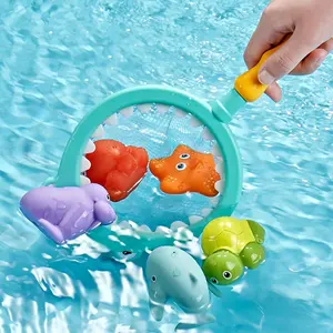 Neue 2024 Wasserspielzeuge für Babys schwimmende Fischspielzeuge mit Fischernetz Babybade-Spielzeug für Badewanne Becken Strand