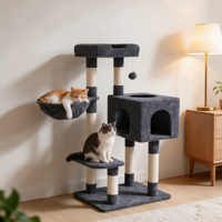 Tour d'escalade pour chat multiplateforme haut de gamme à 6 niveaux, design peu encombrant, perchoir panoramique, espace privé, interactif, en sisal et carton