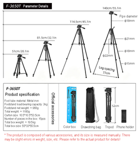 Trépied photo <span class=keywords><strong>micro</strong></span> à quatre têtes F3520, support pour télescope, lampe de pêche nocturne, support pour selfie et diffusion en direct - Product Image 5
