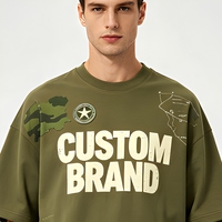 T-shirt pour homme en tricot vert olive à col rond, imprimé graphique camouflage, coupe ample, manches courtes, poche cargo, logo personnalisé, streetwear
