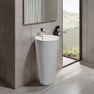 Soporte de <span class=keywords><strong>lavabo</strong></span> económico para sanitarios, <span class=keywords><strong>lavabo</strong></span> de <span class=keywords><strong>pedestal</strong></span> redondo de cerámica de una pieza para baños - Product Image 1