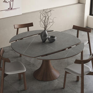 <b>Solid</b> <b>Wood</b> <b>Round</b> Extendable <b>Dining</b> <b>Table</b> Modern Minimalist Walnut Design For <b>Dining</b> Room - Product Image 3