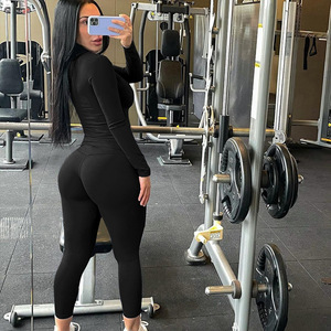 Ensemble de survêtement 2 pièces personnalisé pour femme <span class=keywords><strong>2023</strong></span> – Haut court zippé uni et legging de jogging sexy pour l'automne et l'<span class=keywords><strong>hiver</strong></span> – <span class=keywords><strong>Tenue</strong></span> de fitness et yoga - Product Image 4