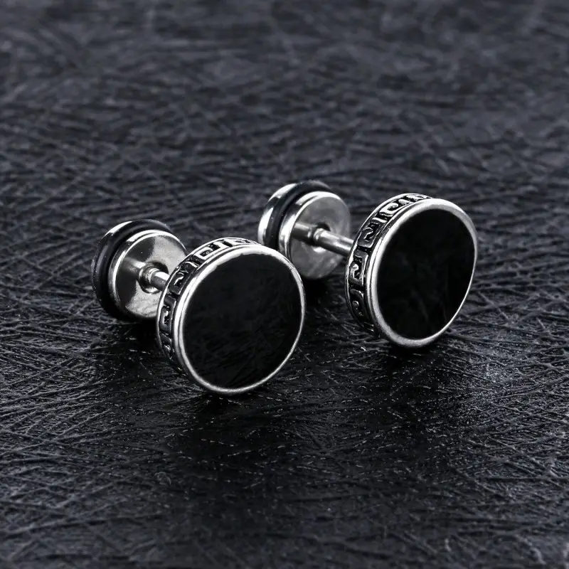 hot sale Black Faux Gauges Ear Tunnel Stainless Steel Stud Earrings for Men Women