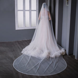 Женская высокопрочная свадебная вуаль, вышитая бисером, свадебная вуаль - Product Image 5