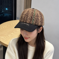 Casquette de baseball rétro en laine d'agneau avec patchwork brodé et lettres, style Dad Hat pour femme, automne-hiver