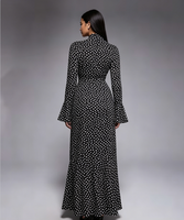 Nouvelle Robe Longue en Mousseline de Soie à Pois Noirs et Blancs 2026, Col Montant, Manches Longues Évasées, Ourlet Volanté, Coupe Ample Décontractée, Teinte Unie, ODM/OEM
