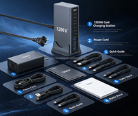 Chargeur de bureau 1200W à 12 ports, 8 USB-C + 4 USB, chargeur multi-ports rapide avec affichage numérique pour ordinateur portable, téléphone, prise EU, UK, AU, US