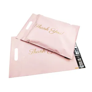 RTS Black Thank You Poly Mailer Bag with Handle 택배 가방 (핸들 포함) 핑크 가방 후드 및 스웨트에 적합