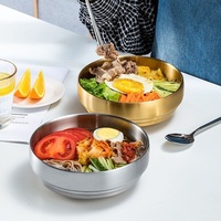 Bol à ramen coréen écologique grande taille à double paroi en acier inoxydable 304 (19-21-23cm) – Or et Argent – Vente chaude