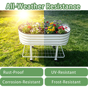 Jardinera Elevada Móvil Ovalada de Acero Galvanizado con Ruedas y Estante de Almacenamiento <span class=keywords><strong>para</strong></span> Jardinería - Product Image 4