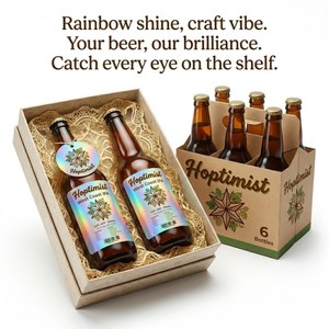Etiquetas de Cerveza Artesanal Ecológicas Reciclables con Recubrimiento de Película Holográfica Arcoíris Personalizadas, Laminado Holográfico Transparente para <span class=keywords><strong>IPA</strong></span> y Stout - Product Image 5