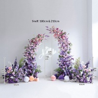 LQ LQHL009 Ensemble d'arche de cérémonie de mariage personnalisé violet, design corne de bœuf, matériaux mixtes, fleurs artificielles, pour scène et photo