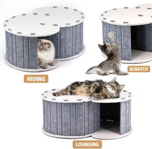 Maison pour animaux de compagnie en feutre écologique portable, lit pour chat pliable en forme de beignet avec tunnel rond à l'effigie de Peekaboo, cachette pour plusieurs chats - Product Image 5